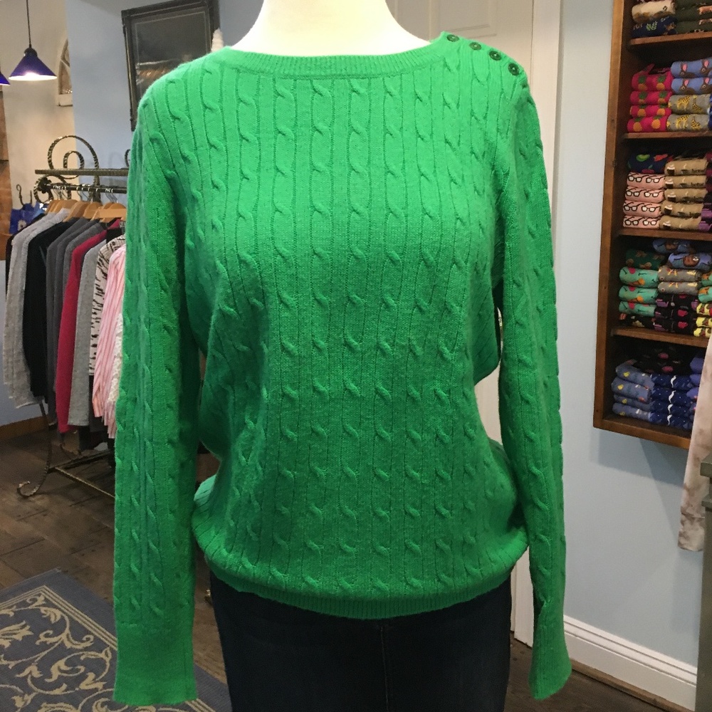 Kelly Green Cable Knit Crew Sweater Size Medium